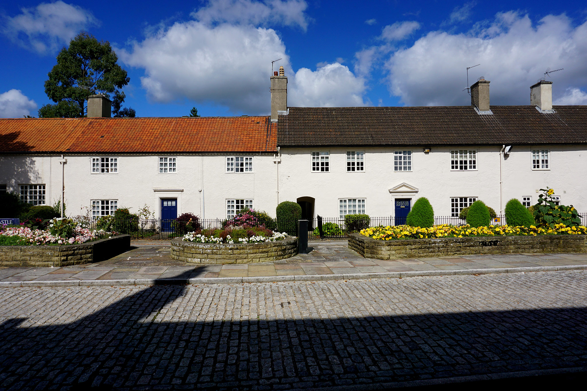 Bishop Auckland house, picturesque houses in the old market square just in front of the entrance to the Castle